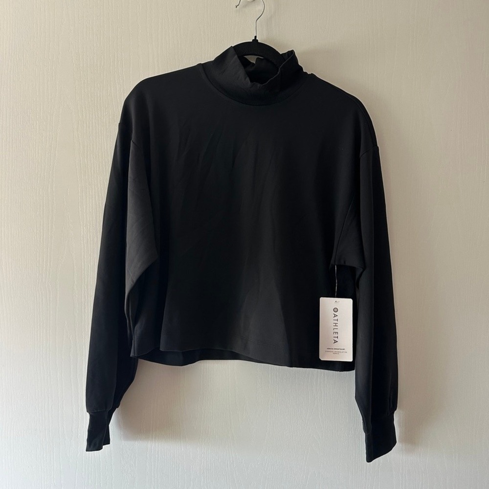 NWT Athleta Venice Sweatshirt Black Mock Neck Cropped Athleisure Pullover Small